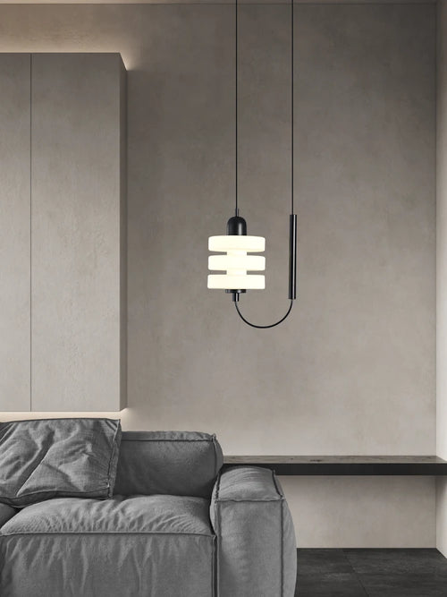 Kronleuchter aus schwarzem und weißem Glas modernes elegantes Design - vue 2 sur 7