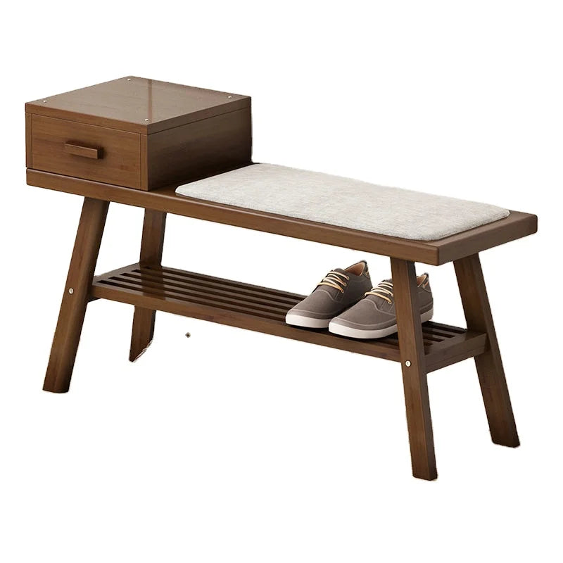 Shoe Storage Bench With Gray Cushion, White Shoe Rack Bench With 2 Storage Rack And Cubby And Drawer, Shoe Cabinet Bench Seat Fo