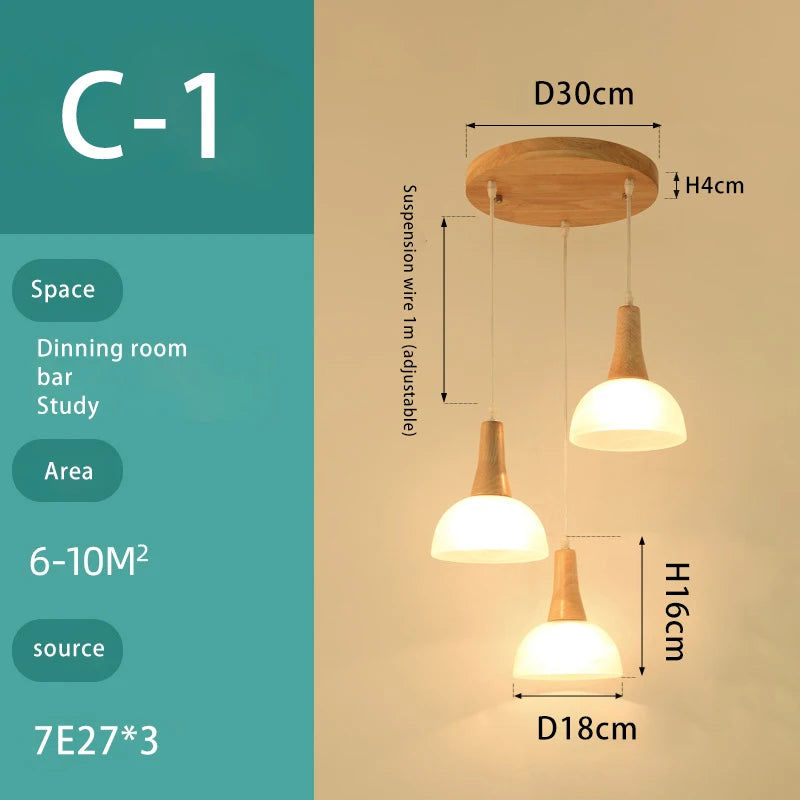 lustre en bois massif et verre luminaire suspendu - vue 6 sur 15