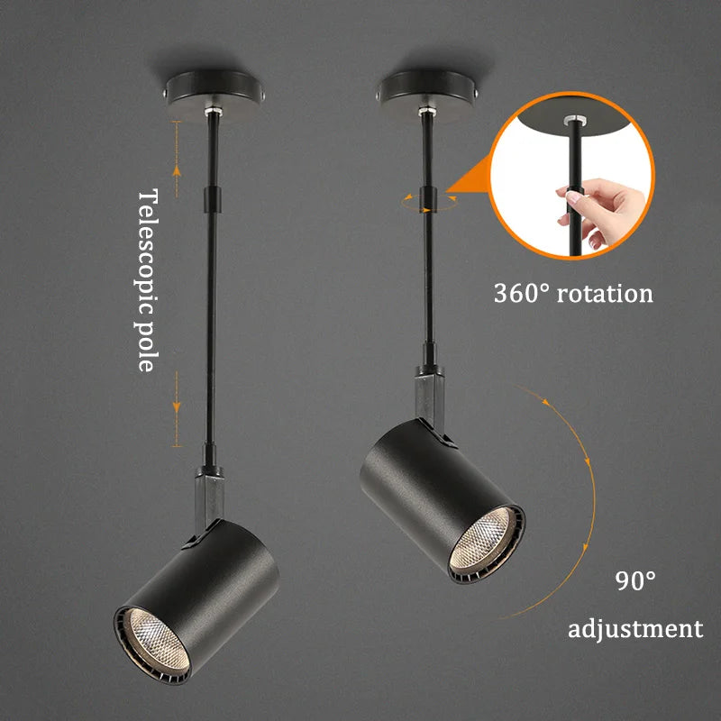 plafonnier télescopique led pour magasin et galerie d'art sur rail
