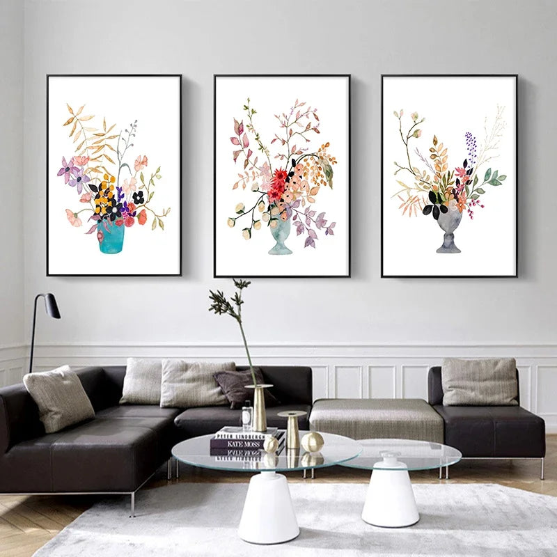 vase à fleurs aquarelle art mural pour décoration intérieure - vue 4 sur 7