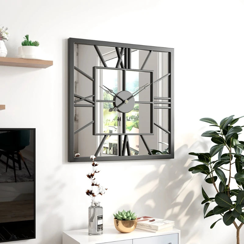 horloge murale de luxe en fer avec miroir décoratif - vue 3 sur 6