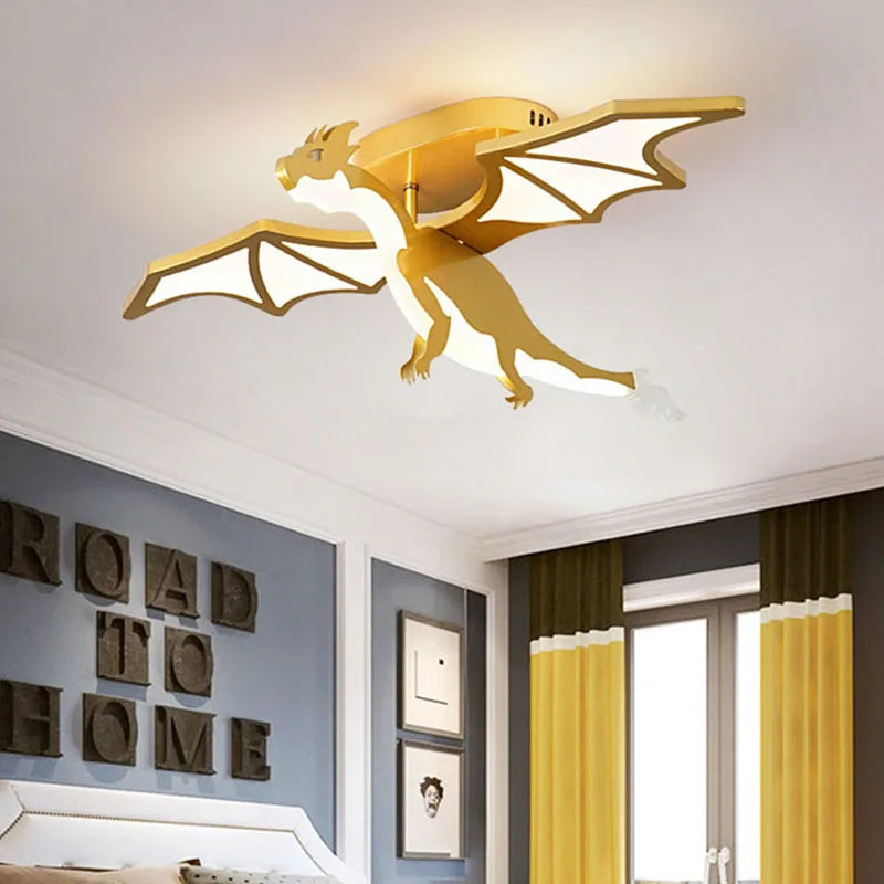 plafonnier led design dessin animé dinosaure doré décoratif - vue 6 sur 7