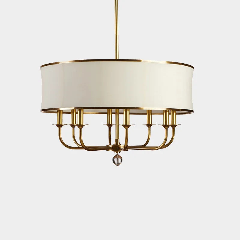 lustre en cuivre style américain avec abat-jour en tissu créatif simple - vue 2 sur 10