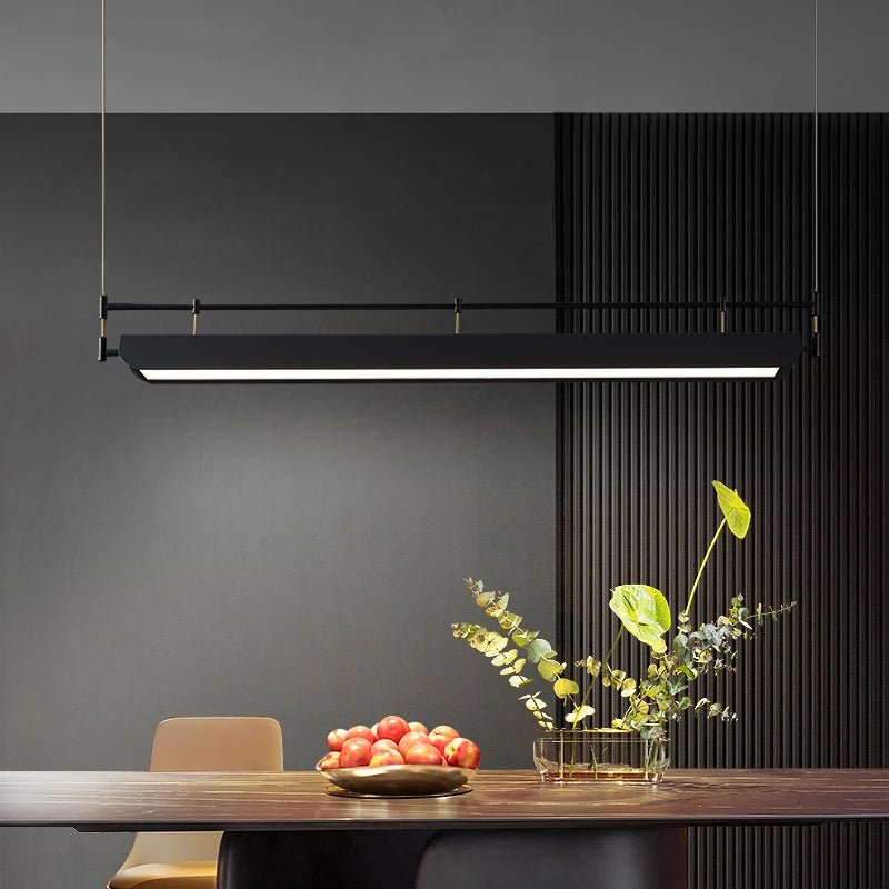 Postmoderne salle à manger LED lustre éclairage Simple noir Bar café bureau longue suspension lampe Restaurant maison déco luminaires - vue 5 sur 9