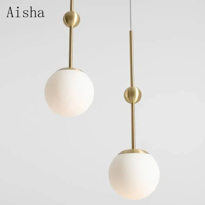 lustre en verre doré design créatif trois têtes éclairage moderne - vue 5 sur 9