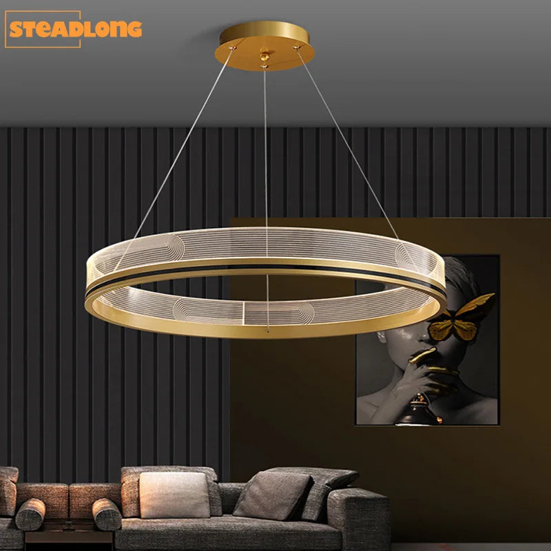 lustre de luxe italien moderne acrylique anneau lumineux créatif simple - vue 3 sur 22