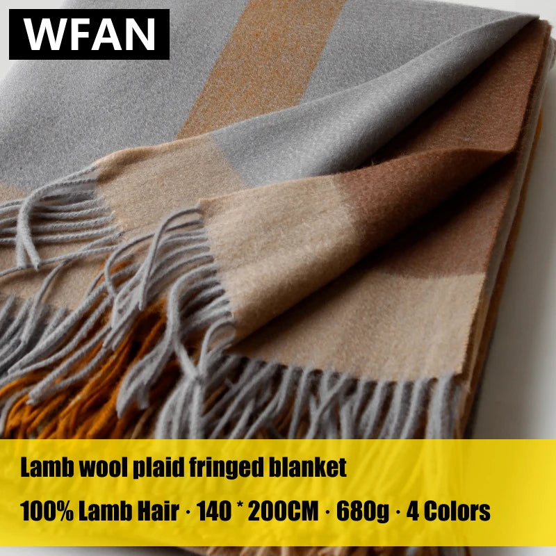 plaid laine jacquard a franges motif raye salon - vue 3 sur 7