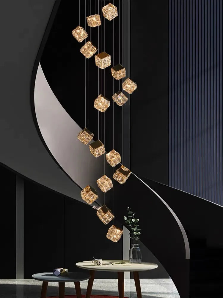 Modern Light Luxury K9 Crystal Villa Living Room Elevated loft Apartment Jumping Floor Rotating Hotel Duplex Floor Pendant Light - vue 5 sur 7