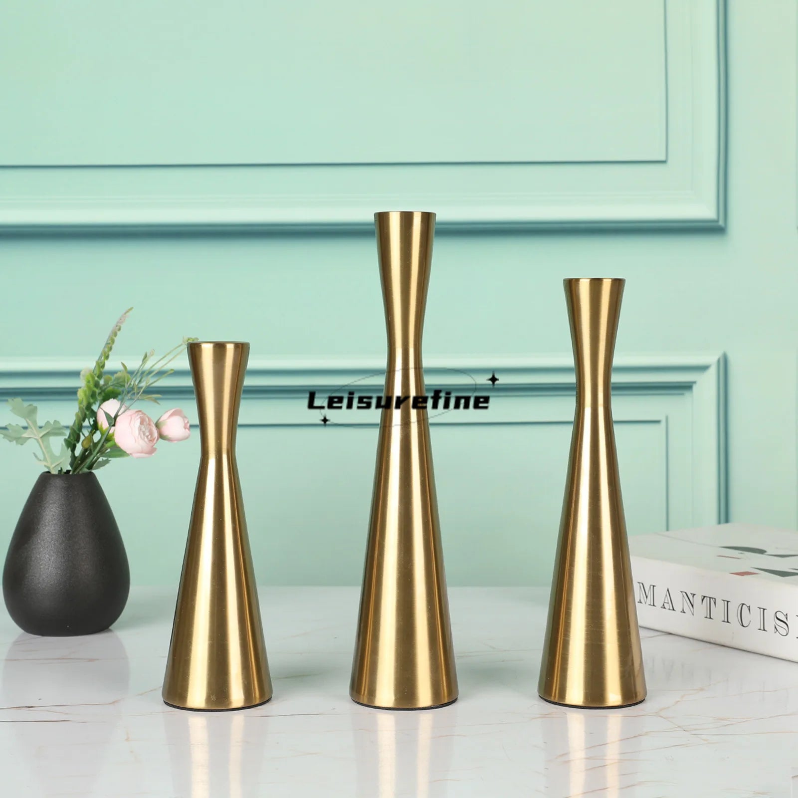 lot de 3 bougeoirs en fer design moderne pour décoration festive - vue 9 sur 8