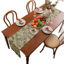 Chemin de table jacquard vert fleurs campagne pompons