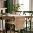 Chemin de table style champetre beige pompons decoratif