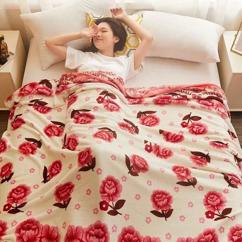 Plaid polaire motifs floraux et carreaux style doux - vue 5 sur 6