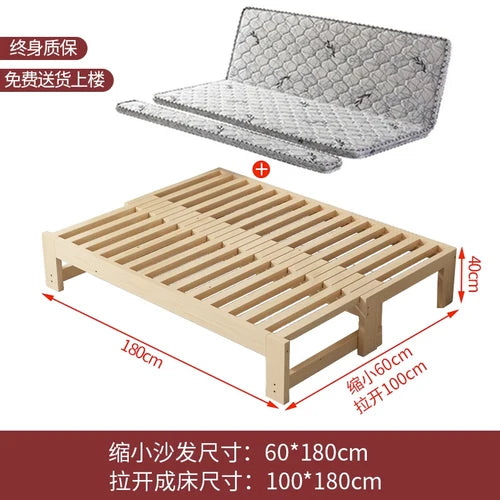 Customized: Fold-out sofa bed, dual-purpose all-solid wood, small apartment, telescopic bed, pull-out bed, push-pull bed, foldab - vue 5 sur 24