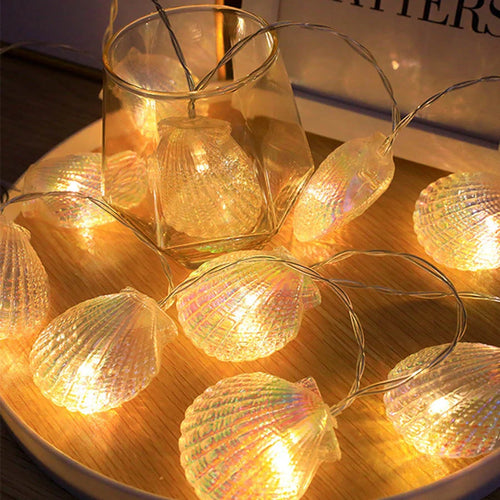 Lichterkette mit Muscheln für maritimes Dekor, Party und Hochzeit - vue 3 sur 7