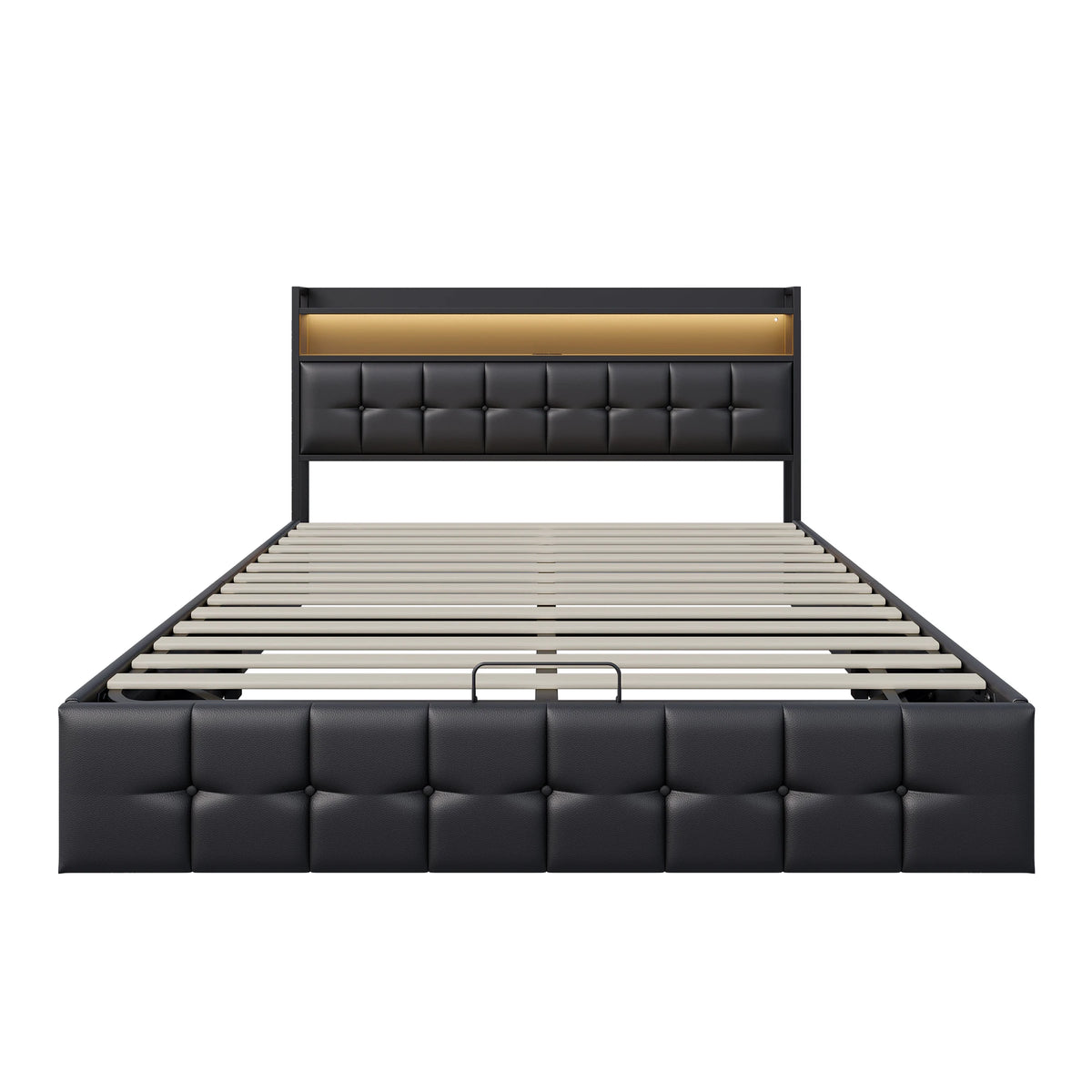 Storage Bed,Upholstered Bed 140/160x200cm,Headboard with LED Lighting and Charging USB,Double Bed with Storage Space,No mattress