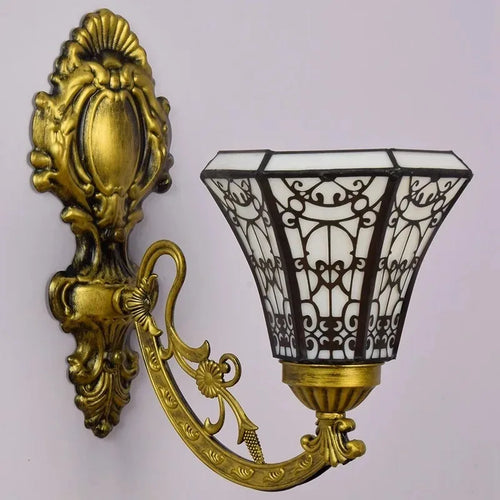 Tiffany Wandleuchte im Retro-Design mit Sonnenblumen-Motiv und Spiegel - vue 5 sur 7