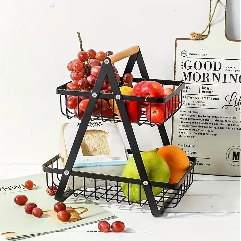 panier de rangement amovible avec poignée en bois pour cuisine - vue 5 sur 8