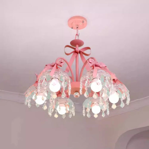 Kronleuchter für das Mädchenzimmer mit rosa Kristallschleife - vue 2 sur 9