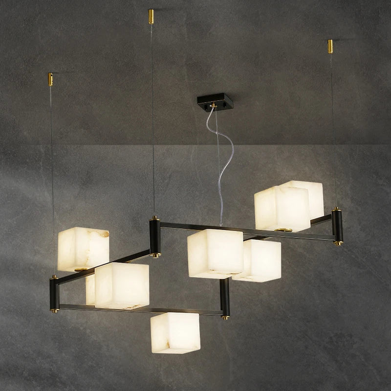 plafonnier led suspendu marbre blanc design moderne décoratif idéal villas - vue 6 sur 16