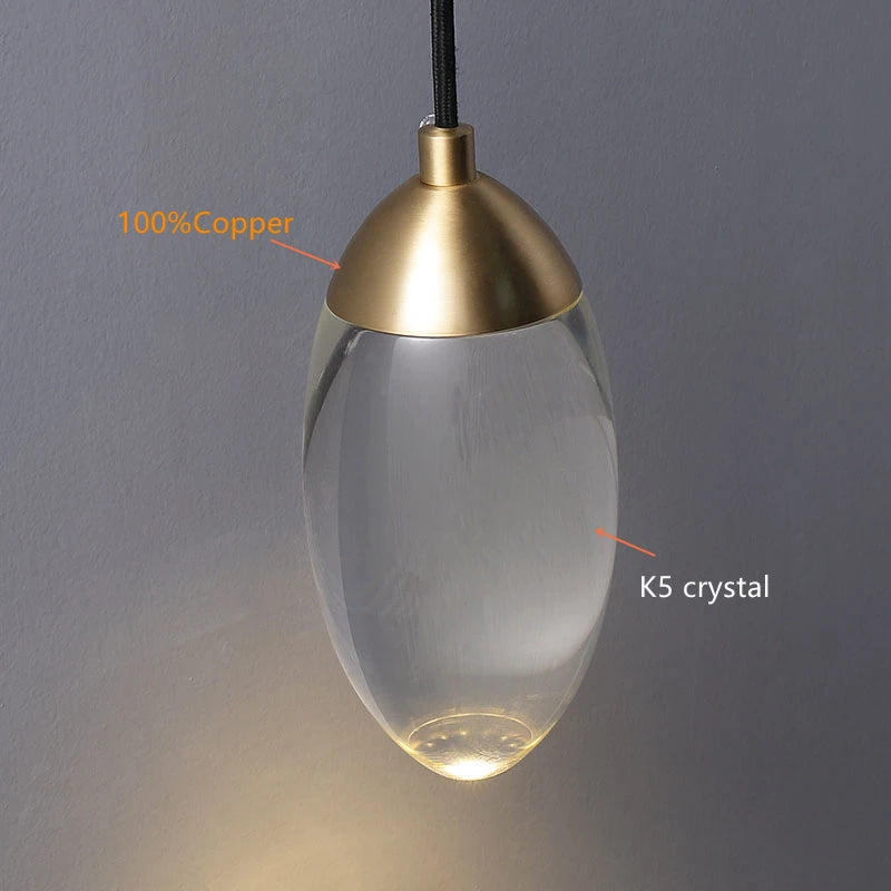 Lustre de salle à manger en cristal K5 de luxe moderne tout en cuivre salon - vue 5 sur 11