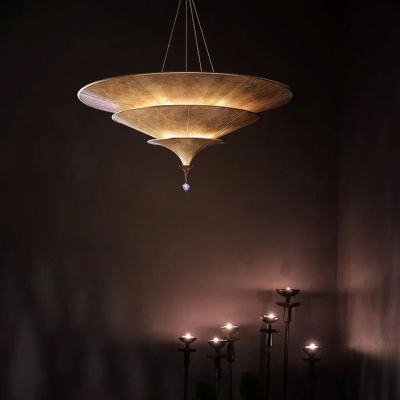 Lustre parapluie thaïlandais style wabi-sabi pour intérieur moderne