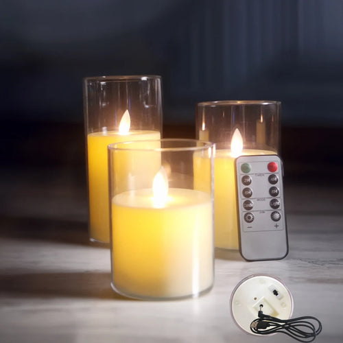3pcs/set USB Rechargeable Led Pillar Candle,Flameless Remote control,Timer LED Candle Light table decorative,Christmas Candles - vue 8 sur 7