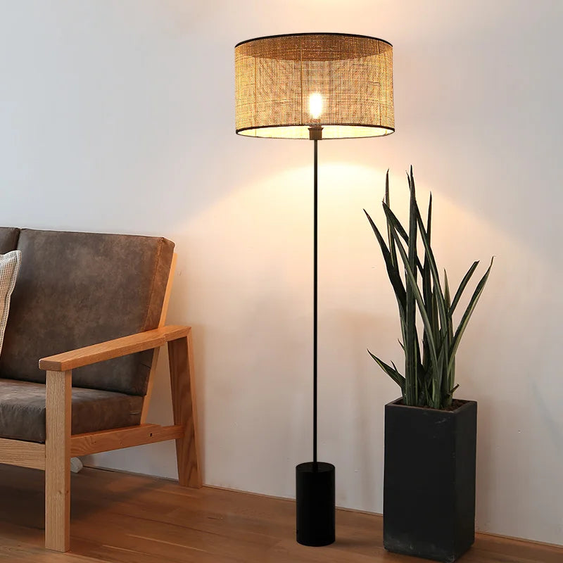 lampadaire en rotin style rural créatif pour intérieur - vue 3 sur 8