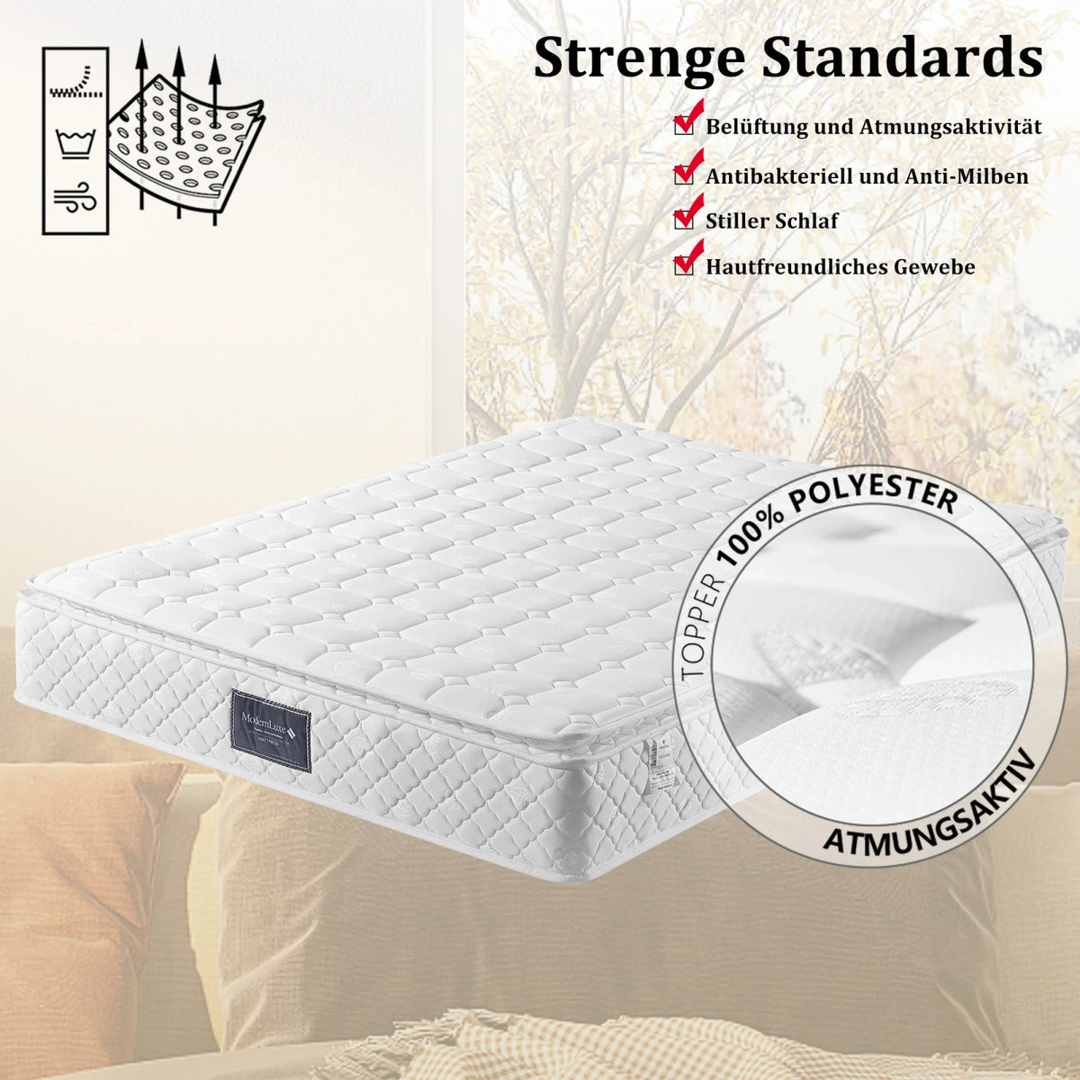 Spring mattress-7-zone cold foam mattress, pocket sprung-160x200cm-100%Oeko-quilted microfiber cover topping-25cm high
