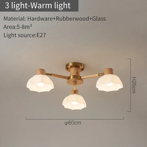 Nordische Deckenleuchten aus Kautschukholz mit Glaslampenschirmen für Wohnzimmer – Modern, Warmweiß und Kaltweiß, geeignet für Schlafzimmer - vue 10 sur 12