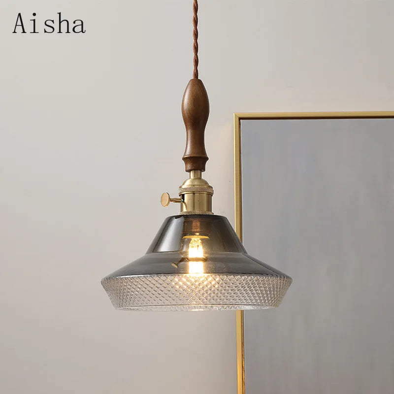 Suspension en noyer et verre cuivre pour intérieur élégant