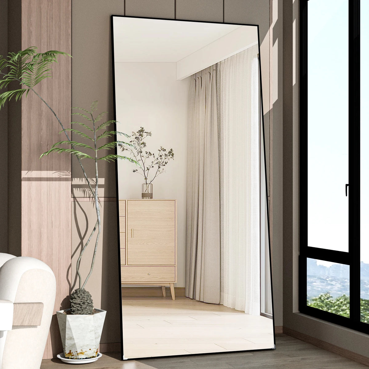 CASSILANDO Full Length Mirror 65" * 24 ", Floor Standing Mirror,  Black Metal Frame Mirror， Full Body Mirror - vue 4 sur 8