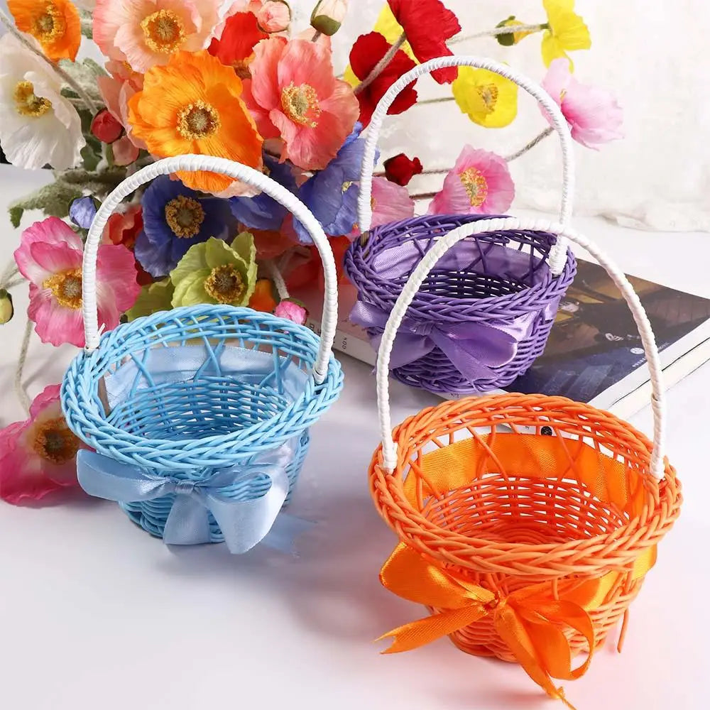 panier à fleurs rond en rotin imitation avec poignée décoratif tissé à la main - vue 6 sur 11