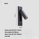 Black Brass Rectangular LED Wall Lamp Wall Sconce Wall Spotlight Reading Light with Switch and USB Port, Rotatable For Bedroom