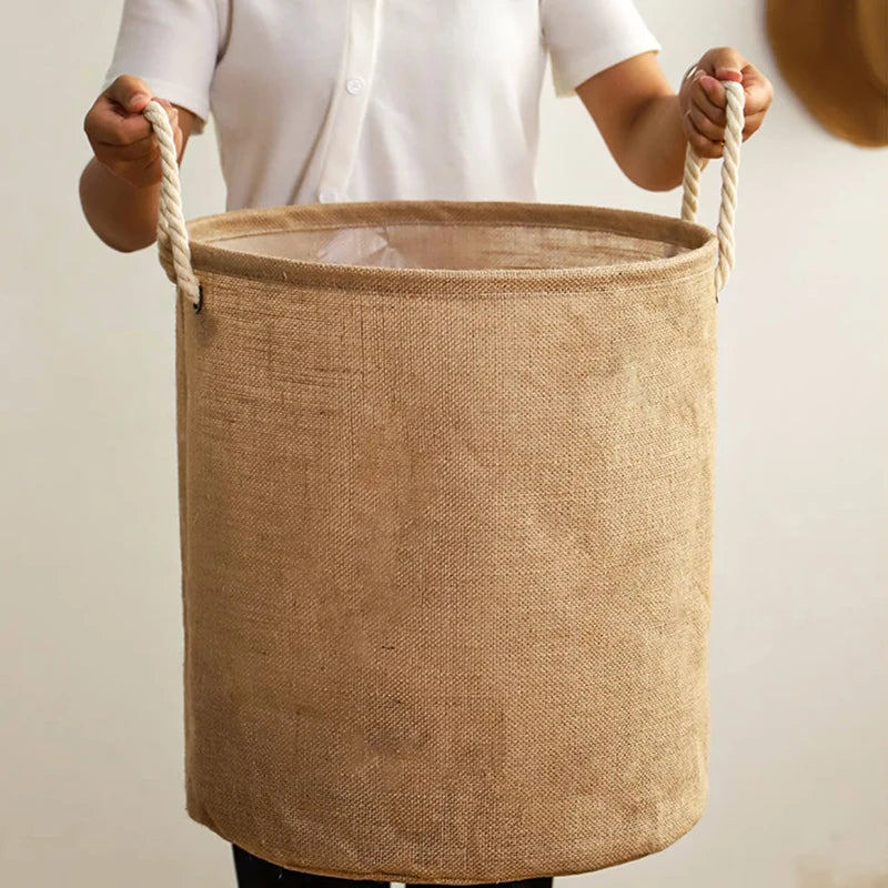 panier à linge pliable en coton et lin grande capacité pour vêtements et jouets - vue 5 sur 10