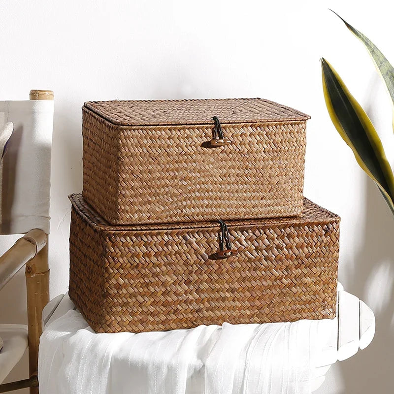 boîte de rangement tissée en jonc de mer pour produits de bain - vue 10 sur 10