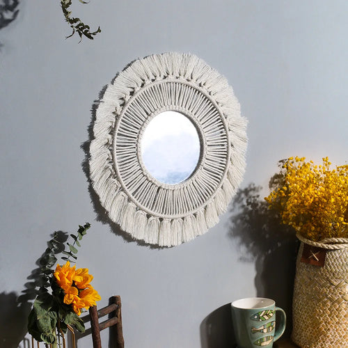 miroir mural en macramé style bohème pour décoration intérieure - vue 5 sur 13