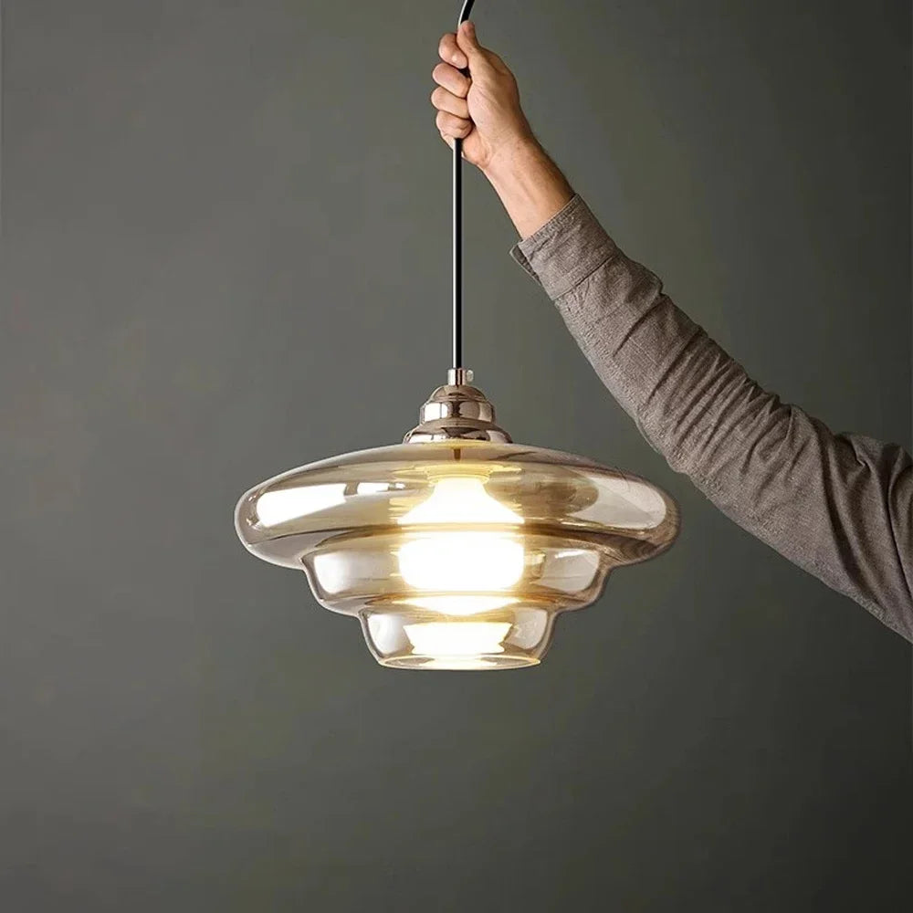 suspension rétro en verre plaqué pour décoration moderne - vue 6 sur 9