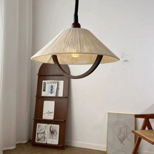 Pendelleuchte Hanfseil Holz Design - vue 4 sur 7
