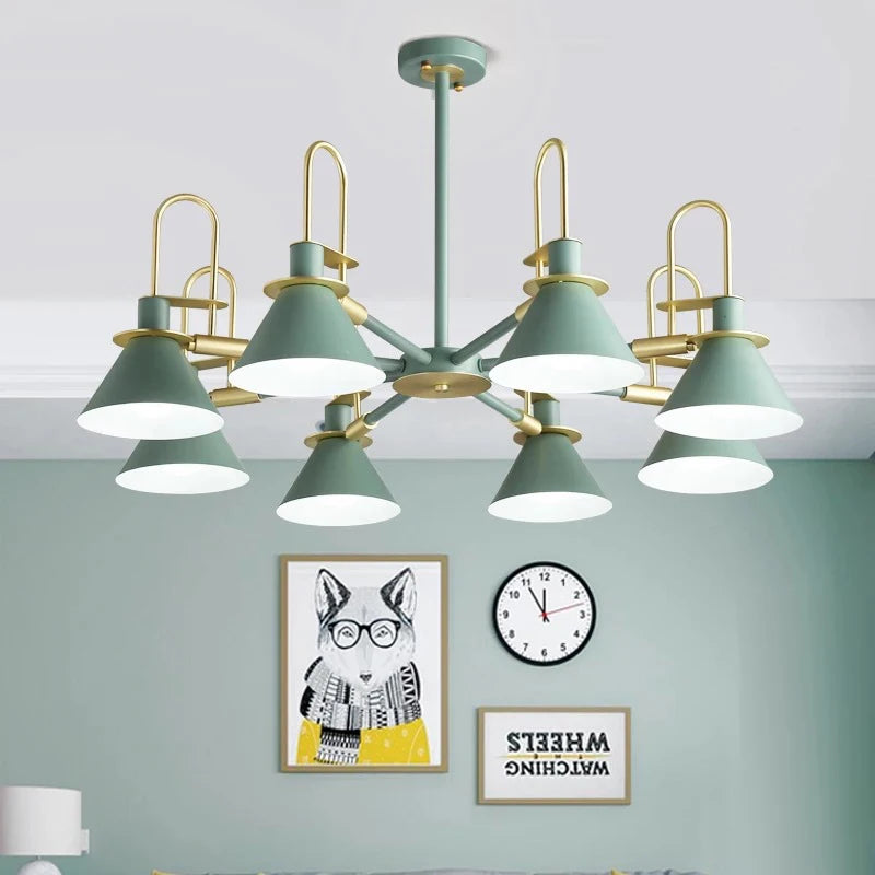 Suspension LED créatives simples suspension 1/3/6/8 têtes lampes de plafond en bois nordique pour salon chambre veilleuses E27 - vue 4 sur 22