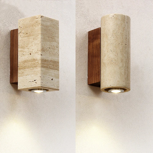 applique murale led wabi sabi en travertin décor marbre