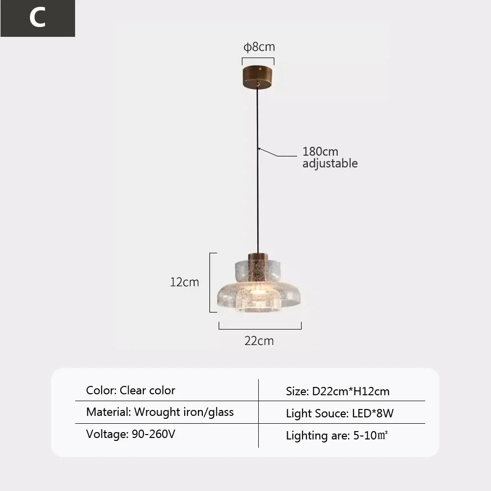suspension led rétro en verre pour éclairage moderne et ambiance élégante - vue 8 sur 12