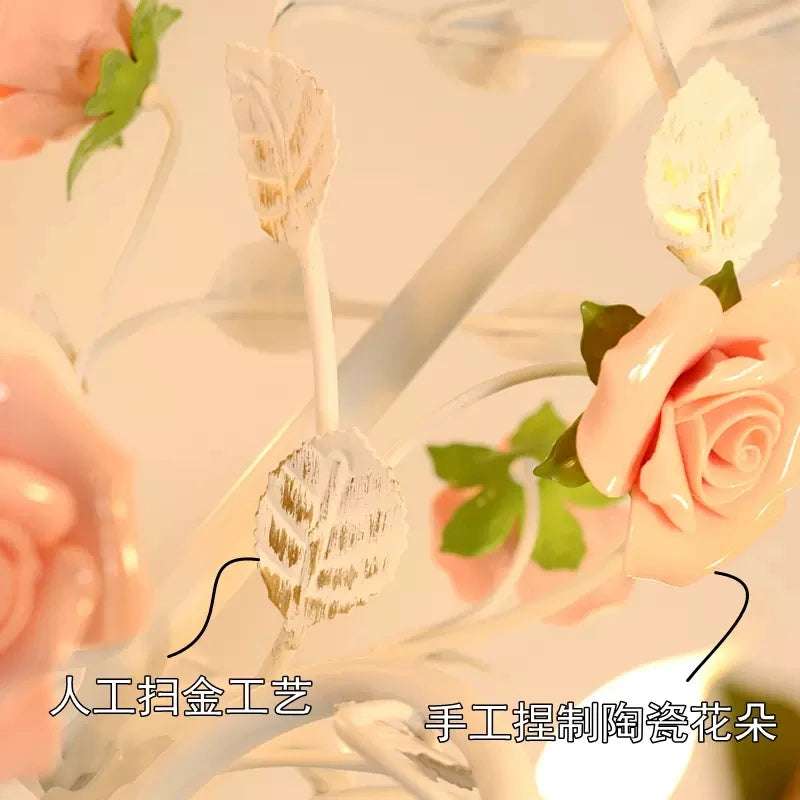 lustre en fer forgé avec décor de roses romantiques fleurs pastorales - vue 7 sur 11