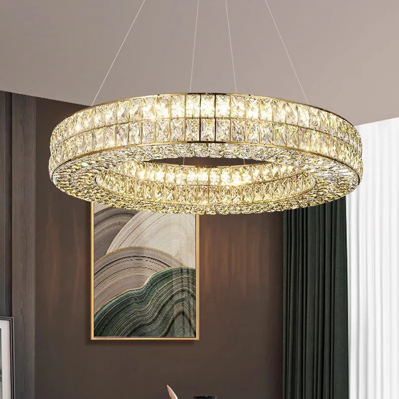 lustre en cristal transparent à led pour décoration intérieure moderne - vue 6 sur 17