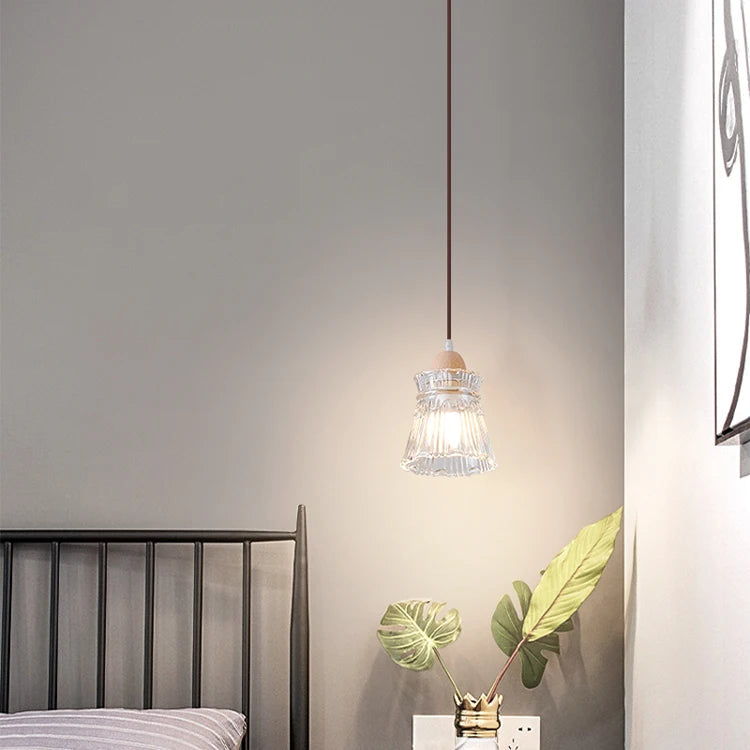Lampe de chevet verre bois LED E27 Suspension - vue 5 sur 8