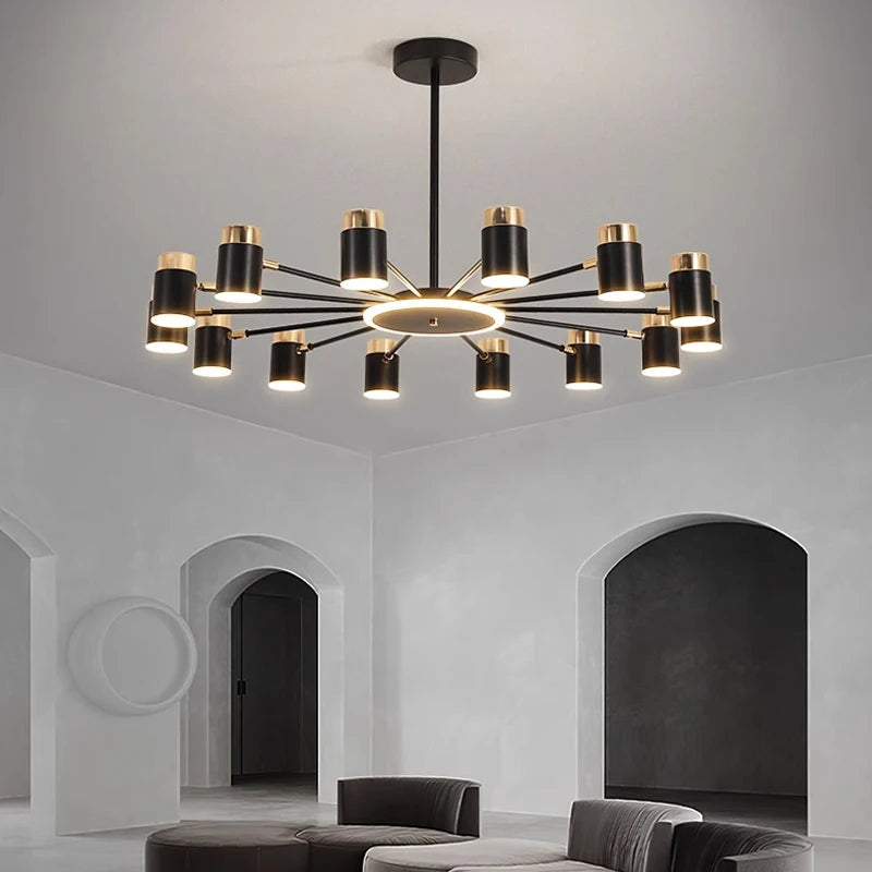 lustre moderne en design simple noir et or - vue 4 sur 9