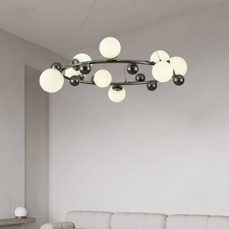 suspension moderne en métal et verre blanc design élégant et réglable - vue 3 sur 13