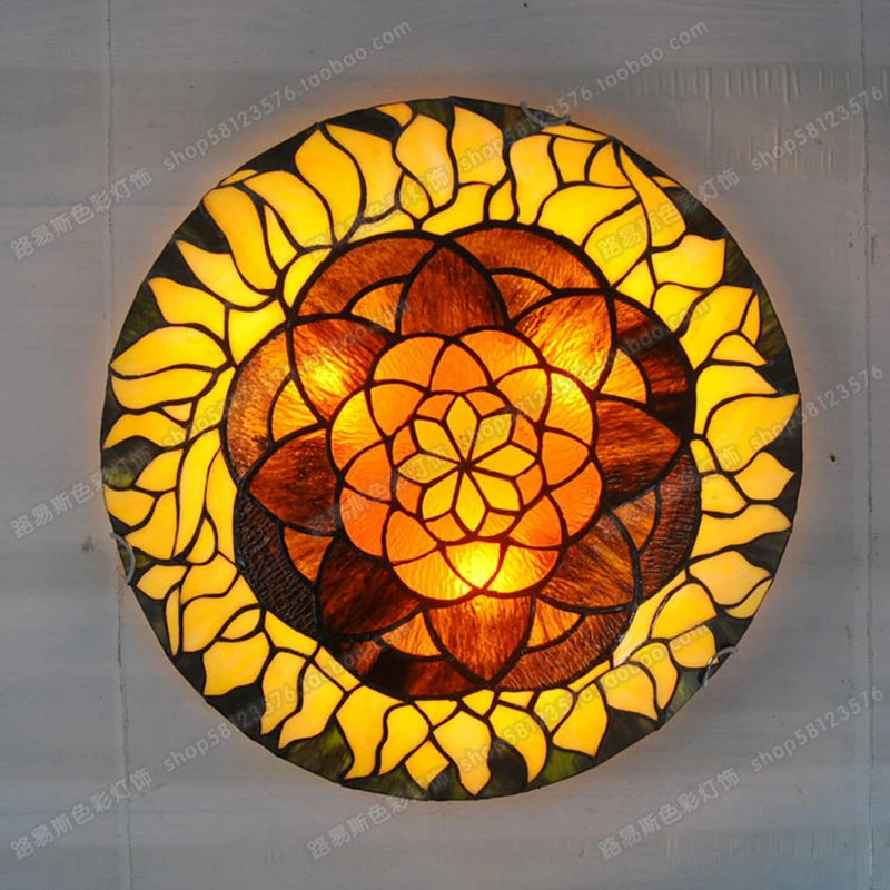 16-Inch Continental Sunflower Ceiling Tiffanylamps Bedroom Children's Den Bar Glass Art Lighting Personality Stairs - vue 3 sur 8