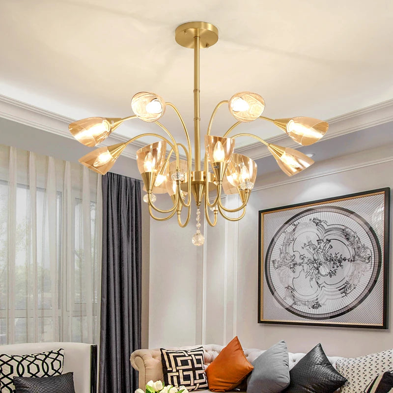 lustre en cristal moderne en cuivre pour éclairage intérieur - vue 2 sur 14