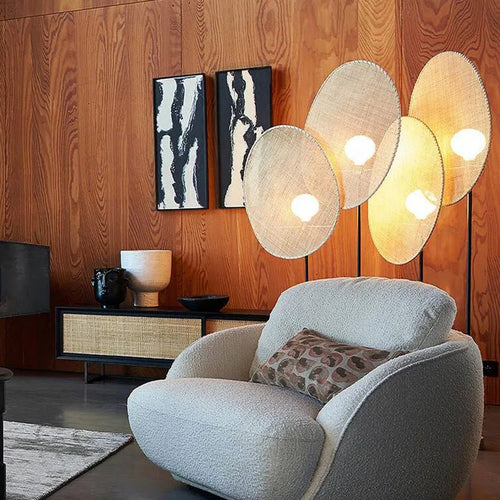 Stehleuchte aus geflochtenem Rattan im asiatischen Stil für modernes Interieur - vue 3 sur 14